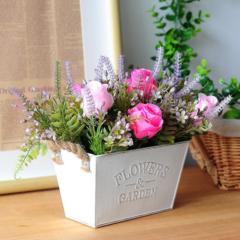 Potted Artificial Rose & Lavender Flower Decor for Office, Dining Table, and Living Room