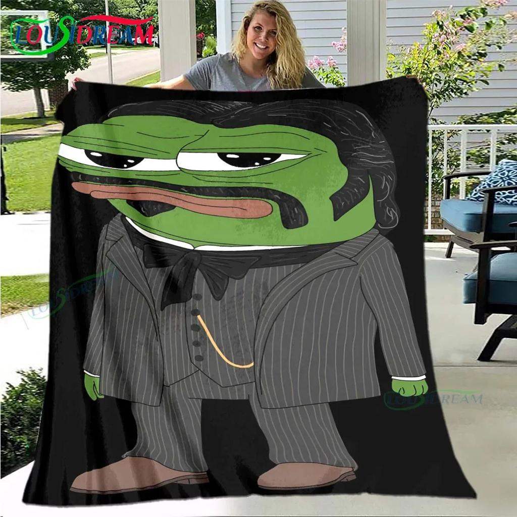 Cartoon Frog Pepe  Printed Four Season Blanket Sofa Cover Travel Bed Plush Office Break Blanket Birthday Gift Picnic Blanket