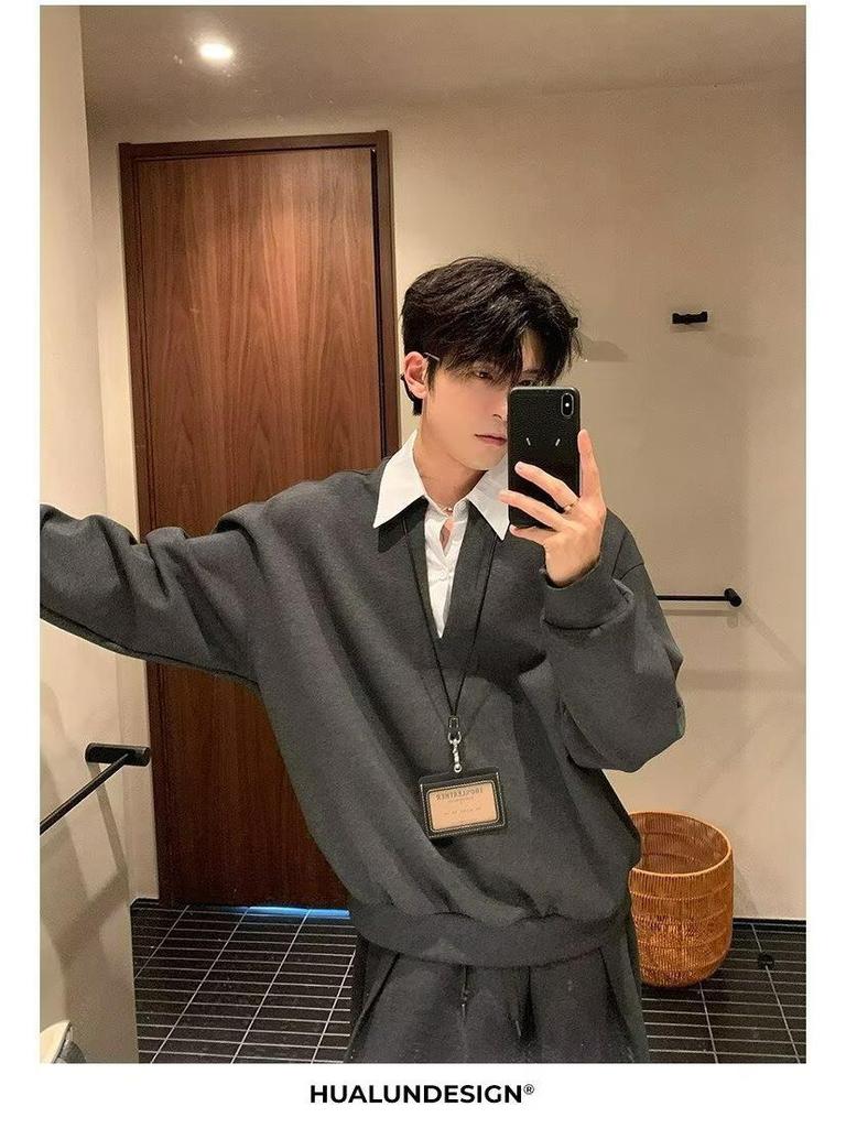 Men's Autumn Japanese Two-Piece Look Hoodie: High-Quality, Loose-Fit, Casual, Fashionable Top