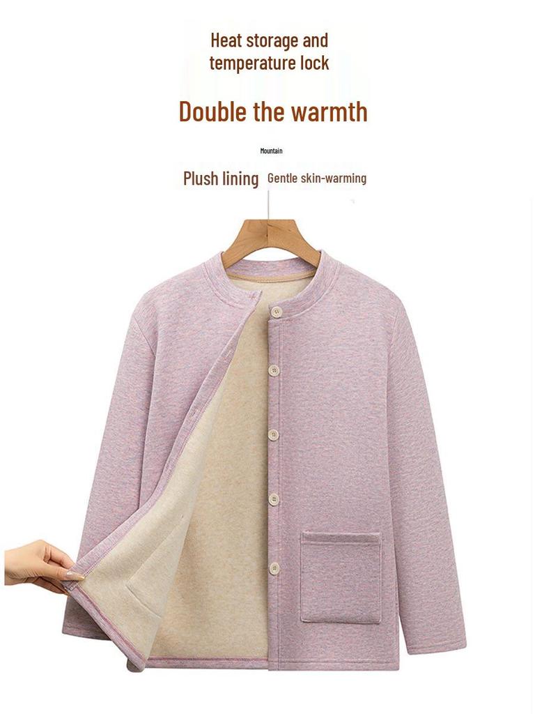 Fleece-Lined Thickened Women's Autumn & Winter Outfit Set for Middle-Aged and Elderly