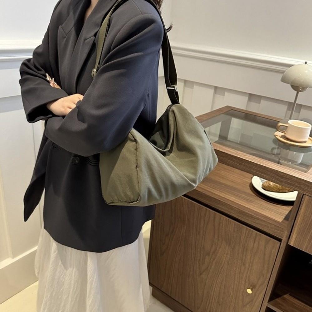 Solid Color Simple Crossbody Bag Large Capacity Canvas Pillow Bag Versatile Shoulder Bag  Student