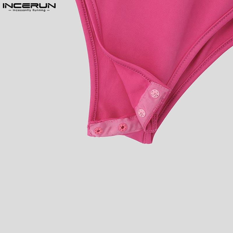 INCERUN Men Long Sleeve See Through Bodysuits Lace Mesh Patchwork Club Playsuits