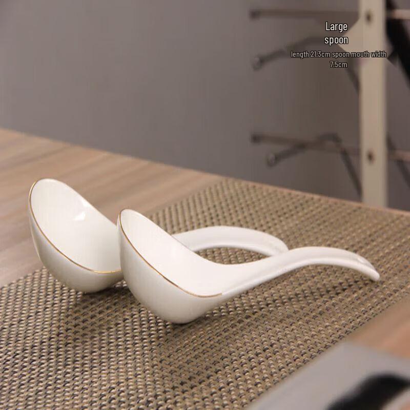 Pure White Ceramic Large Soup Spoons (10-Pack)