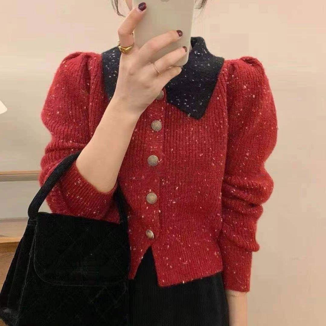

Fashion Knit Cardigan Women Autumn Winter New Design Versatile Single Breasted Lapel Color Dot Sweater Coat One Size червоний