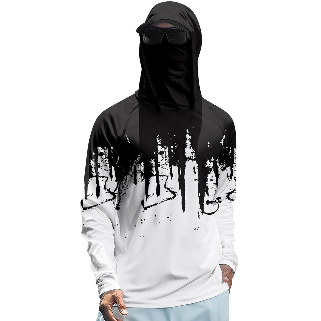 Men’s Summer Long Sleeve Hooded T Shirt Quick Dry Print Lightweight Sun Sports Fishing Gym Top
