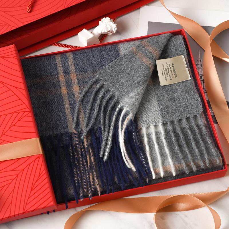 

Pure wool scarf men s and women s winter versatile plaid scarf thickened shawl dual-purpose gift high-end birthday gift