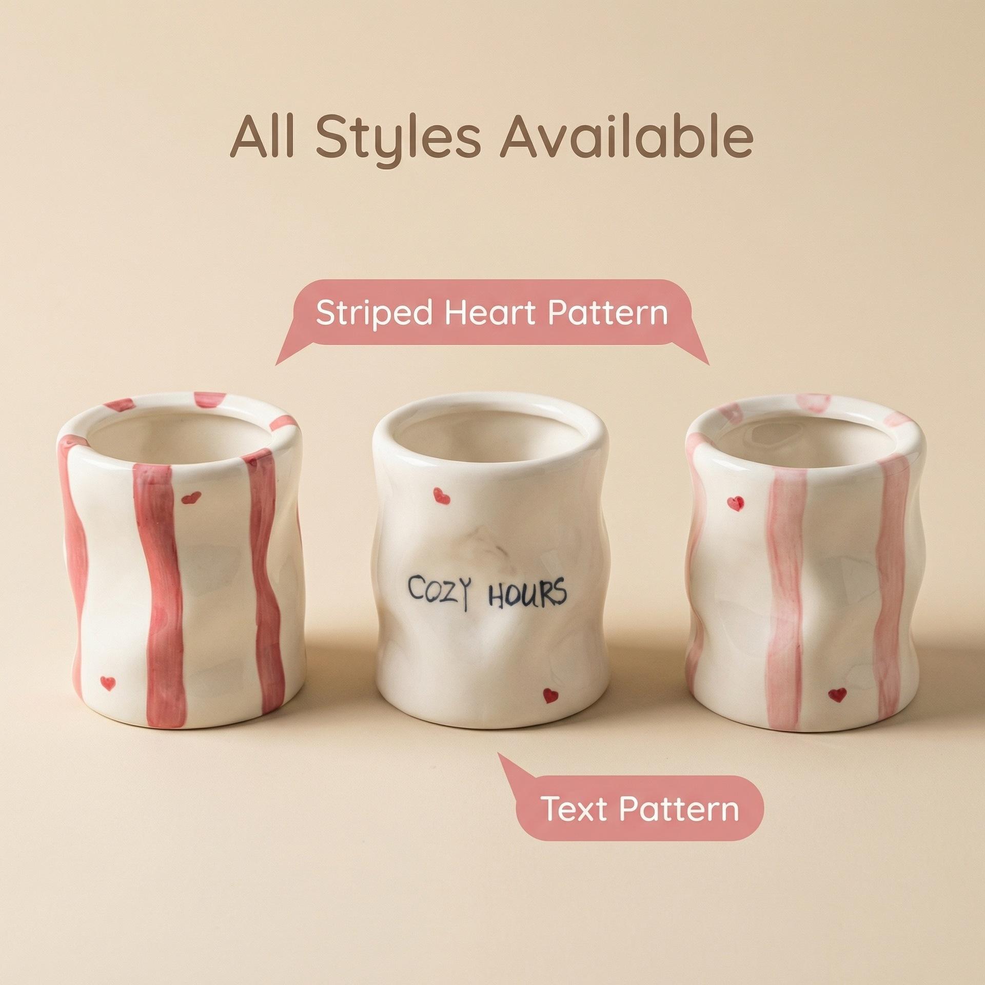 Striped Hand-painted Ceramic Mug Cute Hand-painted Heart-shaped Coffee Cup Milk Breakfast Cup Creative Home Water Cups 201-300ml