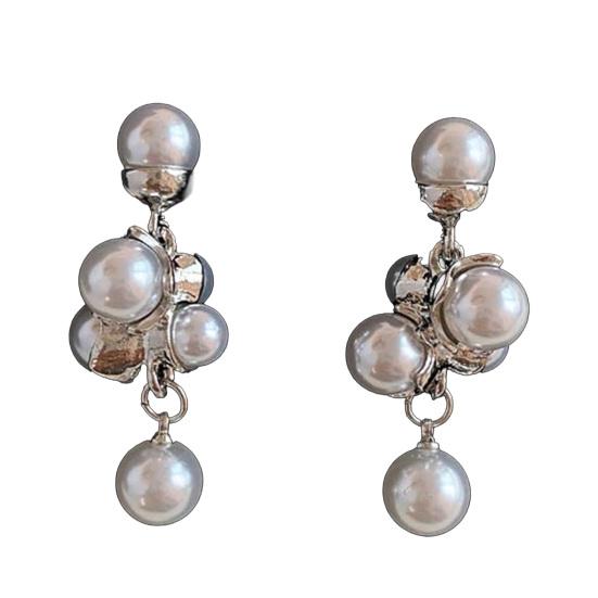 1 Pair Faux Pearls Dangle Earrings for Women, Gold Plated Grape Cluster Drop Earrings, Prom Wedding Bridal Jewelry