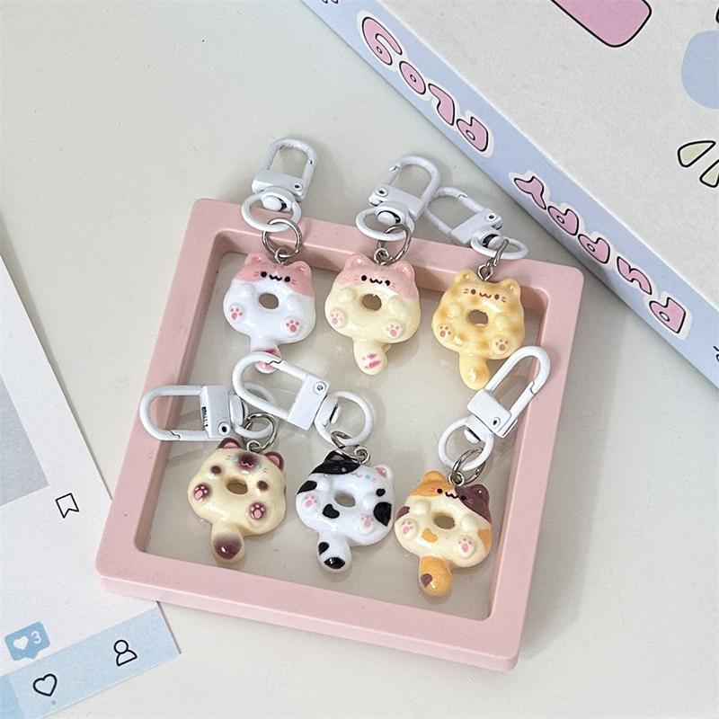 Kawaii Kreslený Novinka Kočka Donut Klíčenka Roztomilý Kreativní Přívěsek na Klíče Zábavné Doplňky pro Dekoraci Batohu Dárky