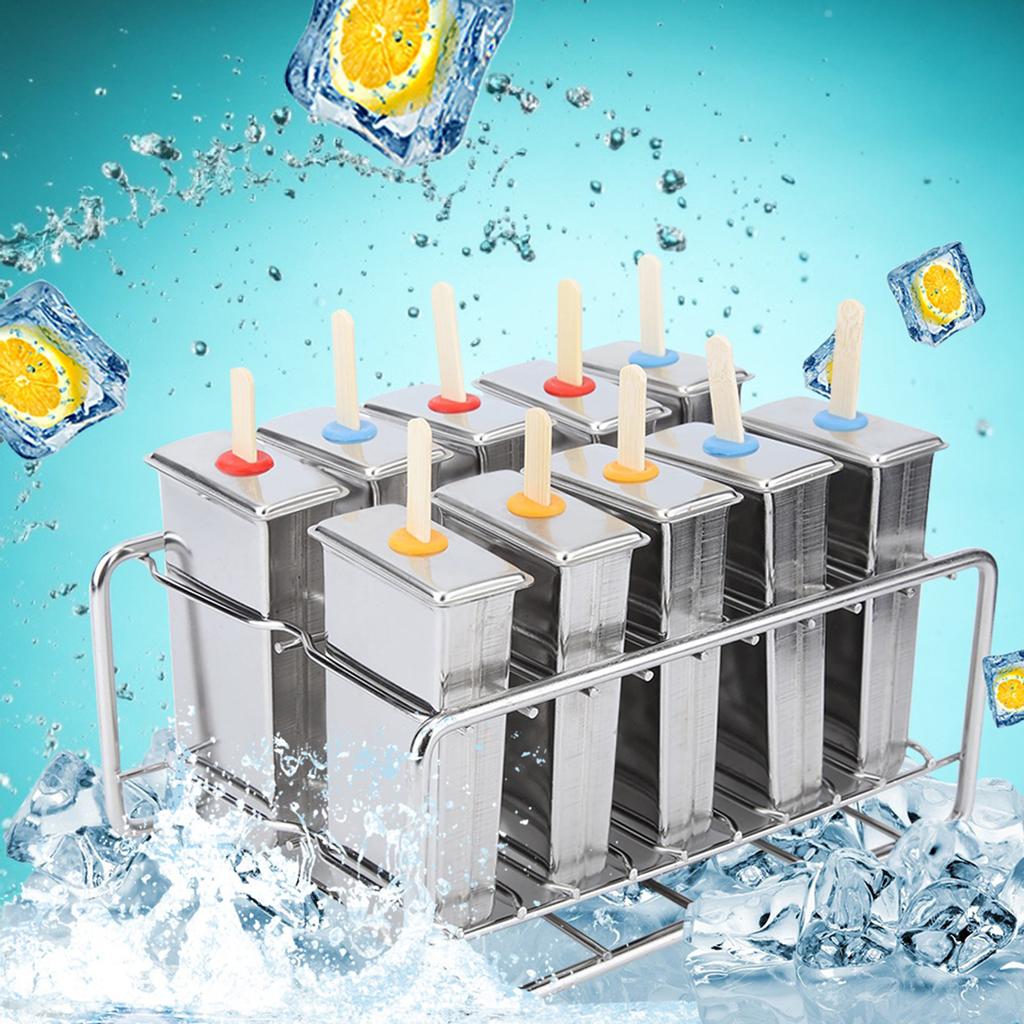 10PCS 304 Stainless Steel Round Head Fat Plate Ice Cream Mold Popsicle Mold Double Groove