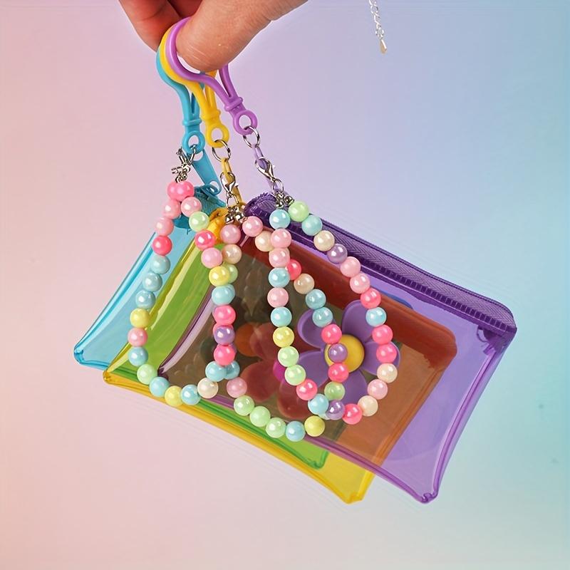 Transparent PVC Chic Coin Purse | Compact Key & Card Holder, Zip Closure | Easy Clean with Beaded Chain