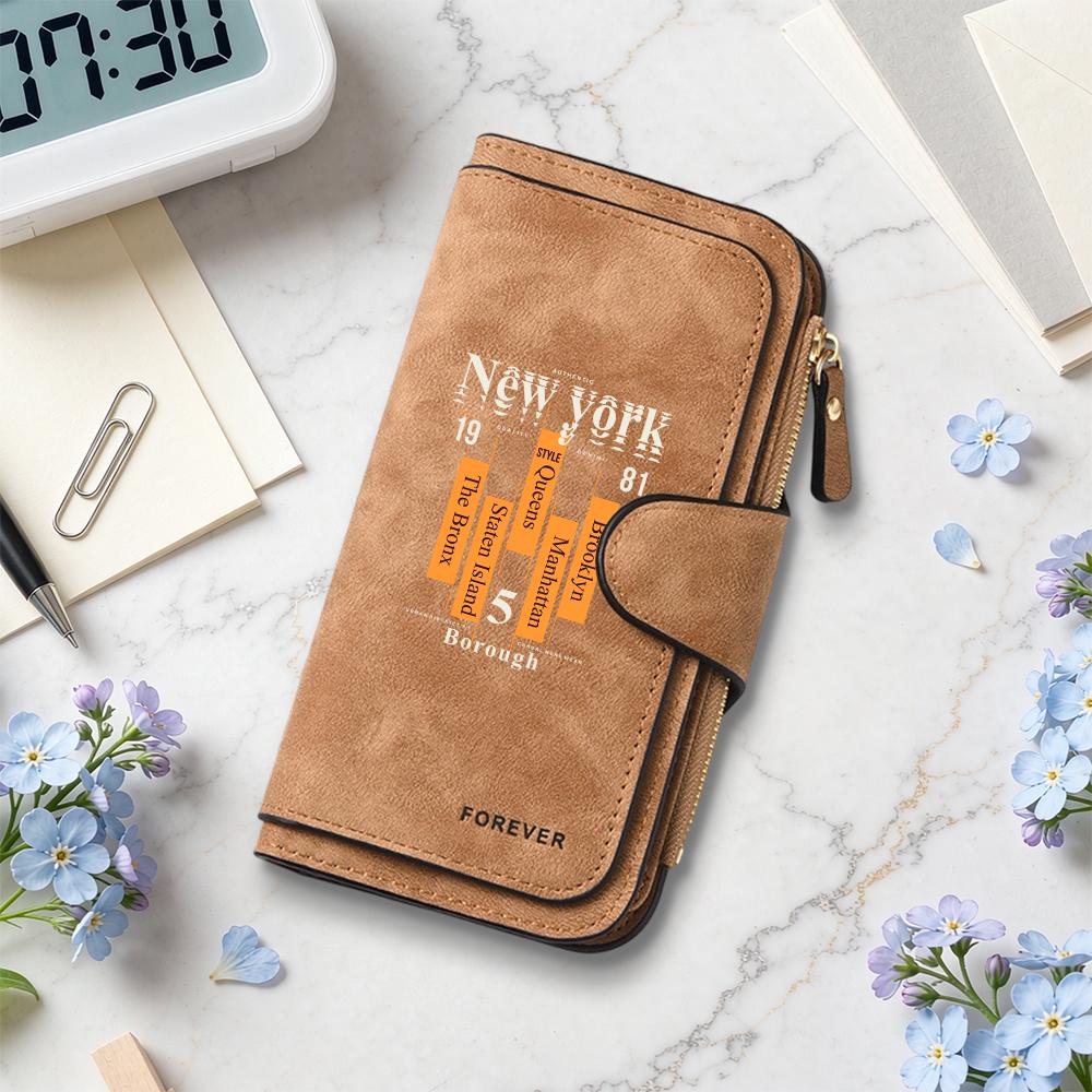New York Print Wallet PU Leather Card Holder Portable Multipurpose Fashion Casual Purse For Daily Use