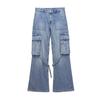 Spring Autumn Women's Pant Summer High Waisted Workwear Casual Pants Button Embellished Slightly Flared Jeans