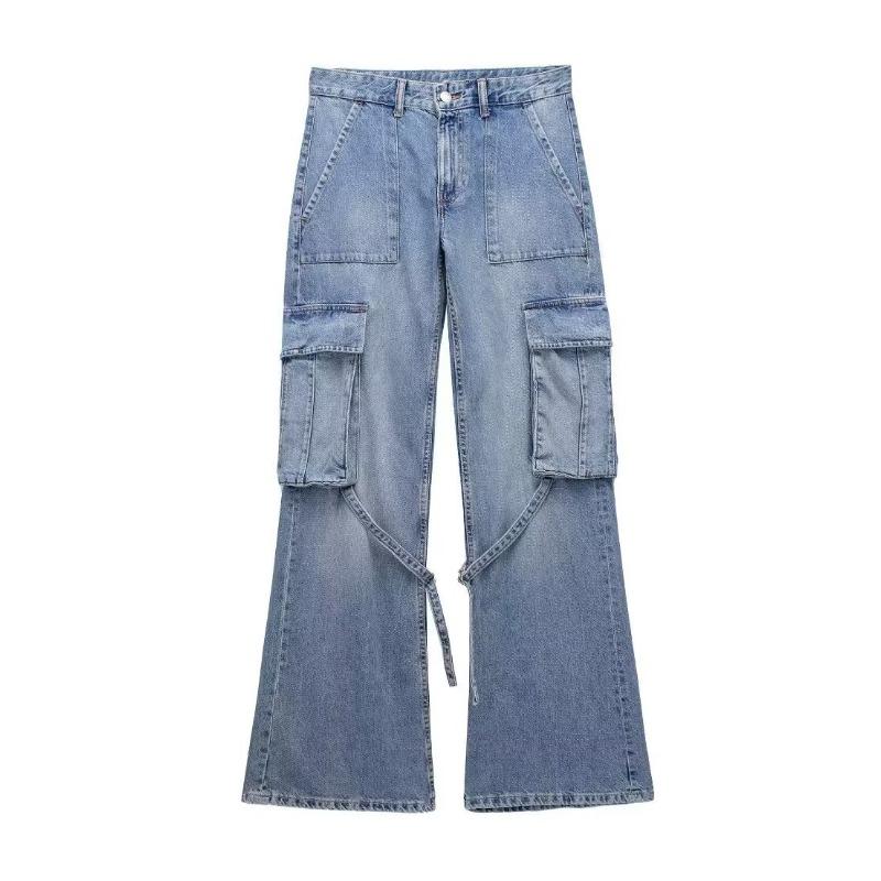 Spring Autumn Women's Pant Summer High Waisted Workwear Casual Pants Button Embellished Slightly Flared Jeans