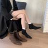 Korean Version of Retro Square Head Thin Heel Short Boots for Women 2025 Autumn and Winter New Versatile and Thin Elastic Thin Boots Fashion Boots Fo