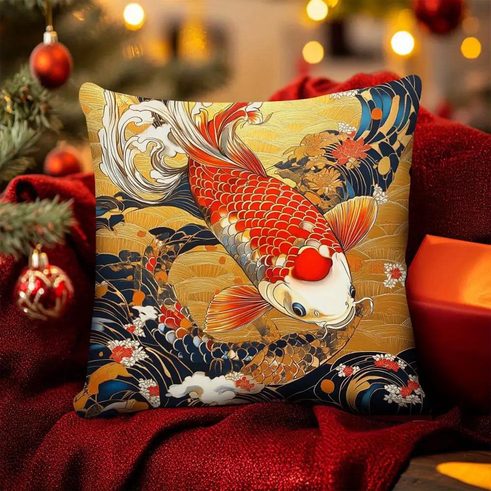 Vikama Traditional Japanese-Style Koi Pillowcase, Suitable For Decorating Living Rooms, Bedrooms, And Offices