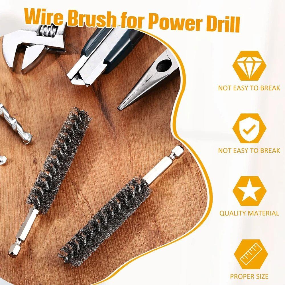 1/6Pcs With Handle Steel Bore Brush Stainless Steel Cleaning Brush  for Power Drill Impact Driver