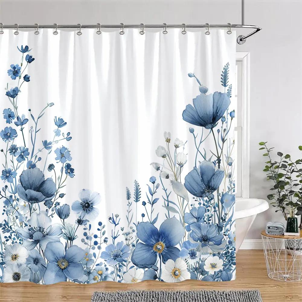 Beautiful Botanical Floral Shower Curtain Watercolour Painting Art Creative Vintage Style Polyester Bath Curtains Bathroom Decor