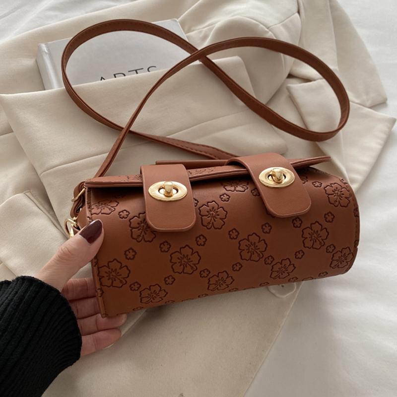 Winter New Trendy Fashion Crossbody Bag Embossed Texture Shoulder Bag Niche Retro Cylindrical Handbag Purse For Women KTY