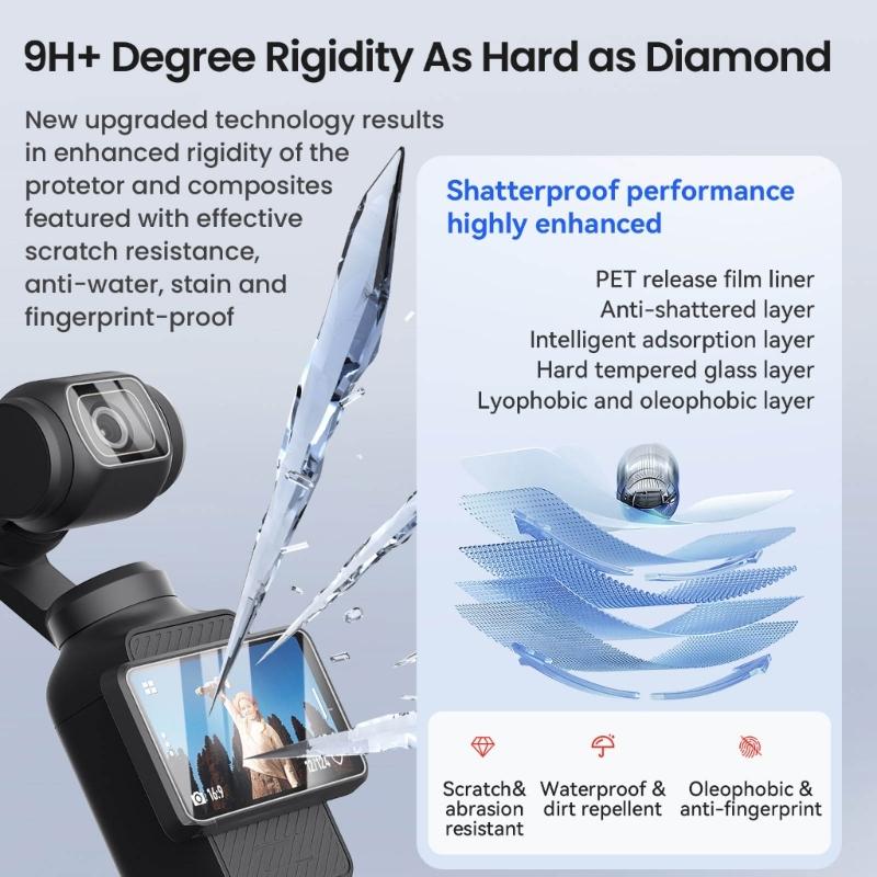 Shockproof High Definition Screen Guard 2.5D Rounded Edges Bubble Less Installation for Pocket 3 Enhancing Durability