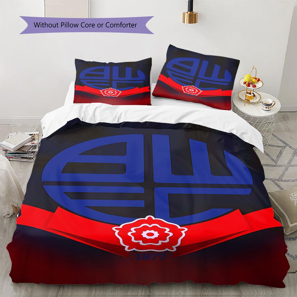 Bolton Wanderers F.C Bettwäsche Steppbett Set Bettbezug Kissenbezug Heimdekoration Geburtstagsgeschenk (1 Bettbezug + 2 Kissenbezüge, ohne Füllung)