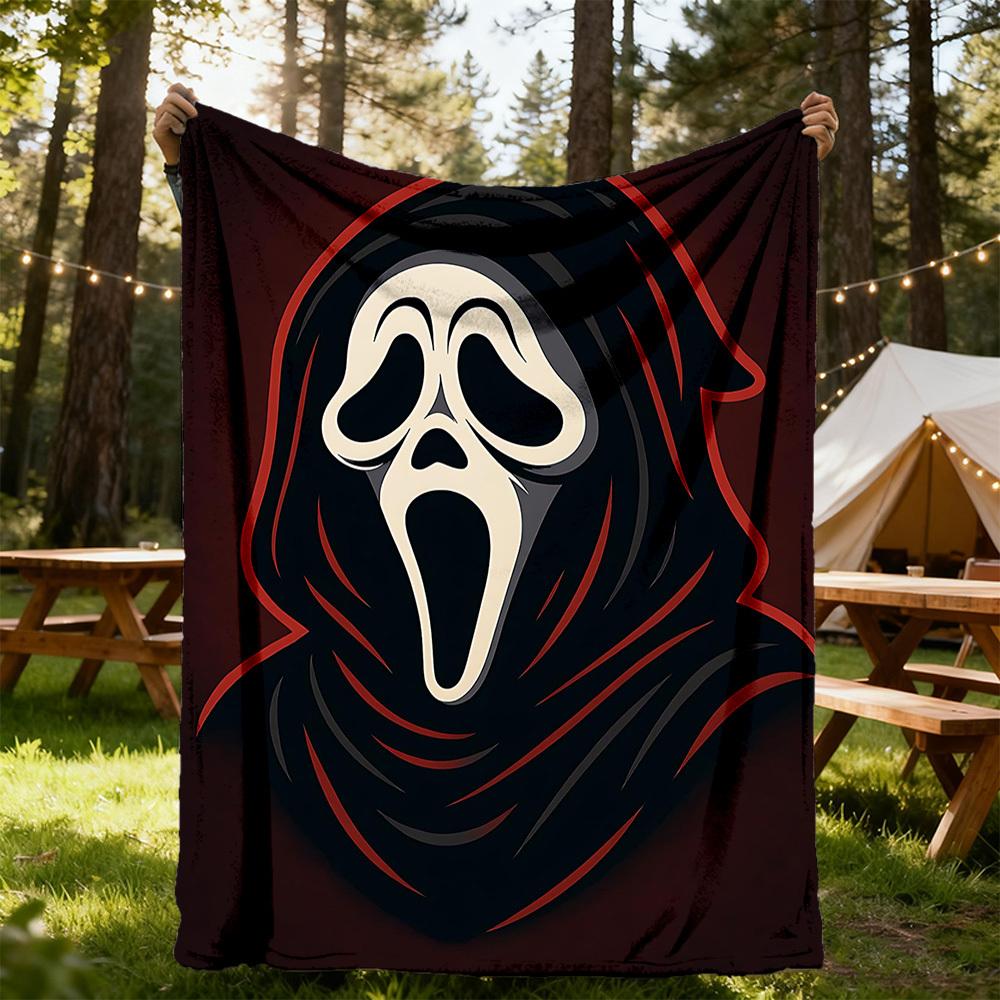 1PC Ghostface Scream Outdoor Flannel Throw Blanket - HD Printed Lightweight Soft Warm All-Season Blanket for Sofa, Bed, Travel, Camping 035