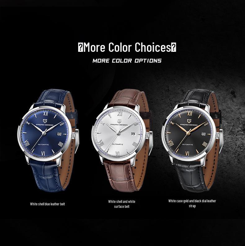 Pagani Design Men's Stainless Steel Automatic Mechanical Watch with Leather Strap, Model 1759, Waterproof.