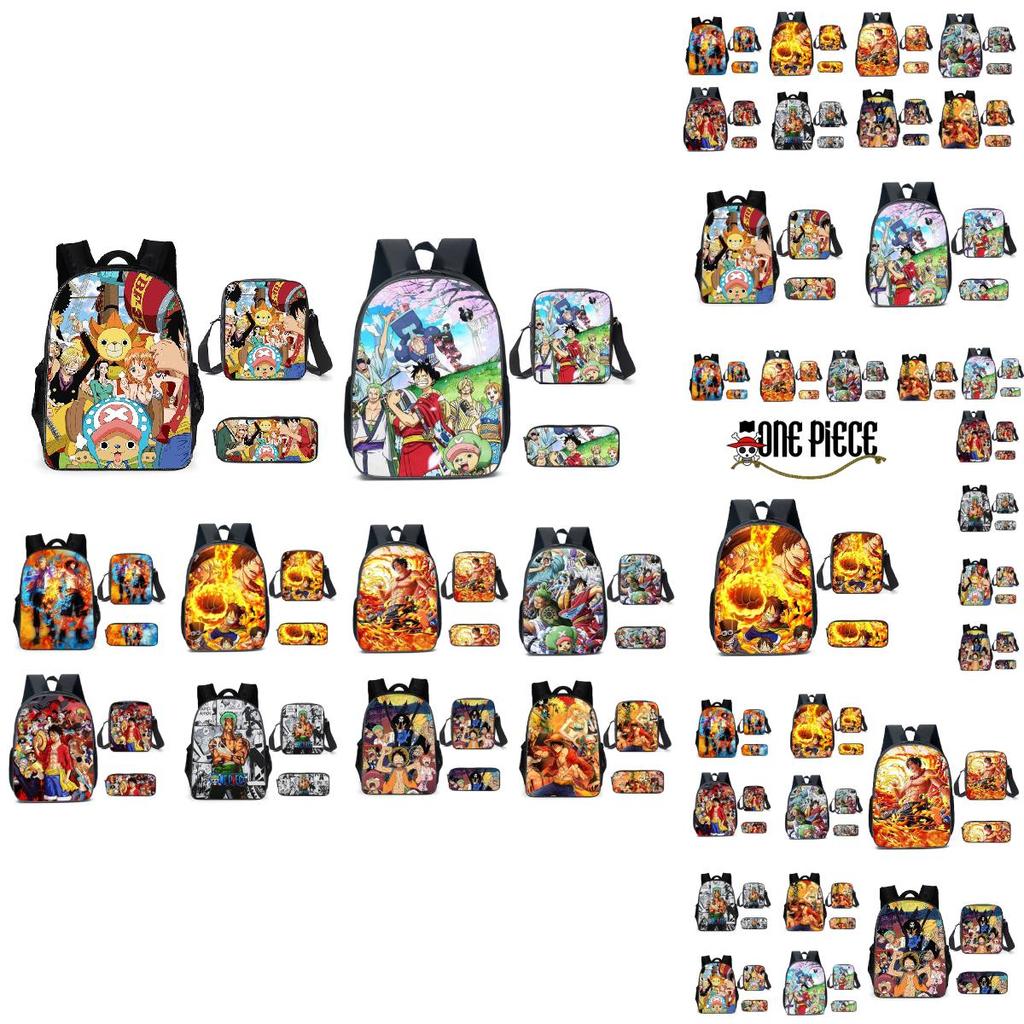 Anime One Piece School Bags Set Large Capacity Oxford Backpack For Kids Cartoon Design Breathable And Waterproof