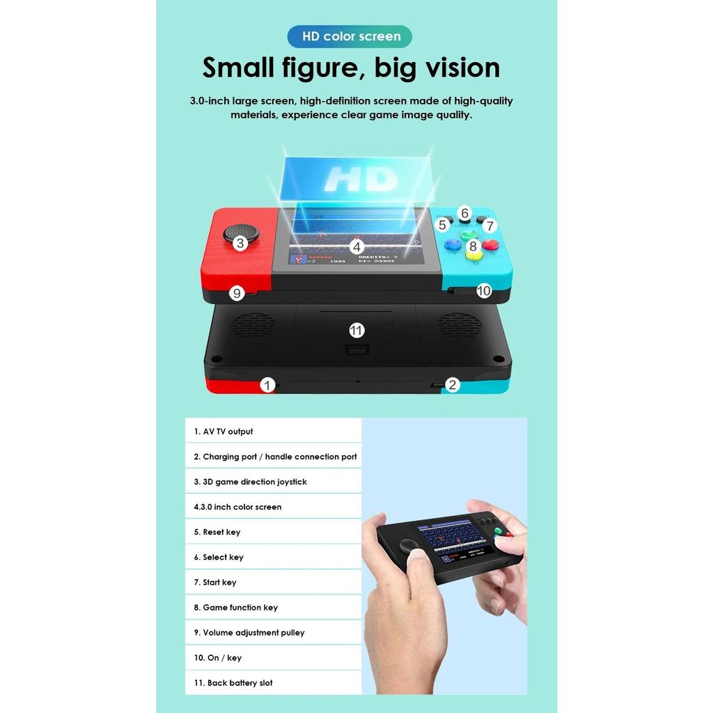 K9 3D Rocker Retro Handheld Game Console, 500 Classic FC Games, 2.4/2.8 Inche Screen Portable 800mAh Battery Rechargeable, Support TV & Two Players