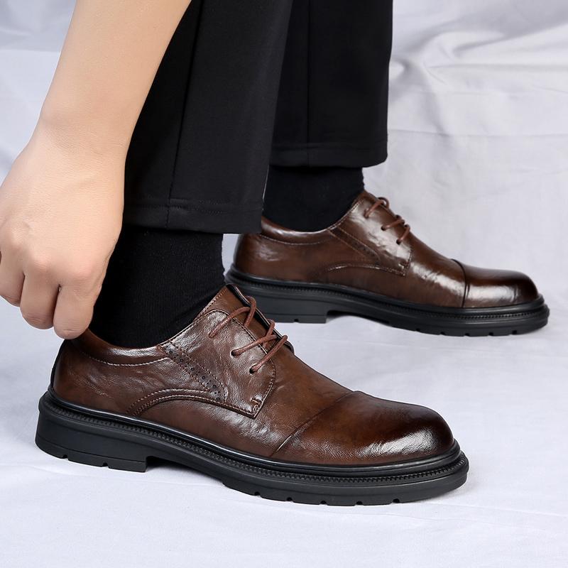 Fashion Spring New Men's Comfortable Leather Lace Up Casual Leather Shoes Fashionable Men's Breathable Business Casual Wedding Shoes
