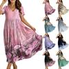 Frauen Casual Lose Bohemian Blumenkleid Kurzarm Lange Maxi Sommer Strand Swing Kleid
