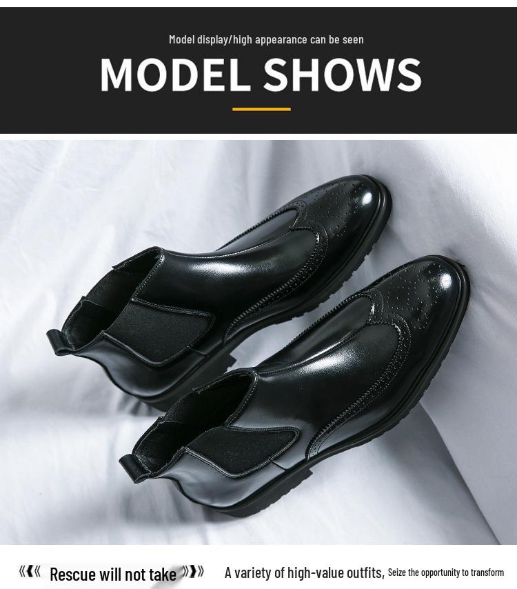 Men's Plus Size Brogue Pointed Toe Leather Ankle Boots - Formal & Casual High Top Shoes