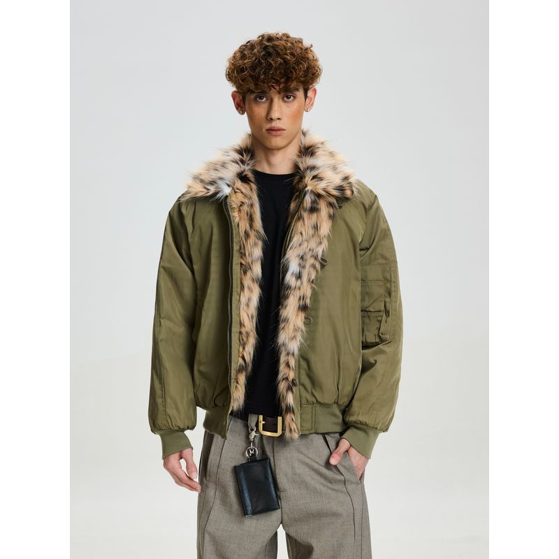 Cabbage Coke American Retro Thick Cotton Jacket for Men and Women, Loose Deconstructed Brushed High-End Fur Collar Coat