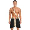 Mens Love God Costume Elastic Waist Contrast Color Heart Design Asymmetrical Skirt Metallic Sash Cuffs Set