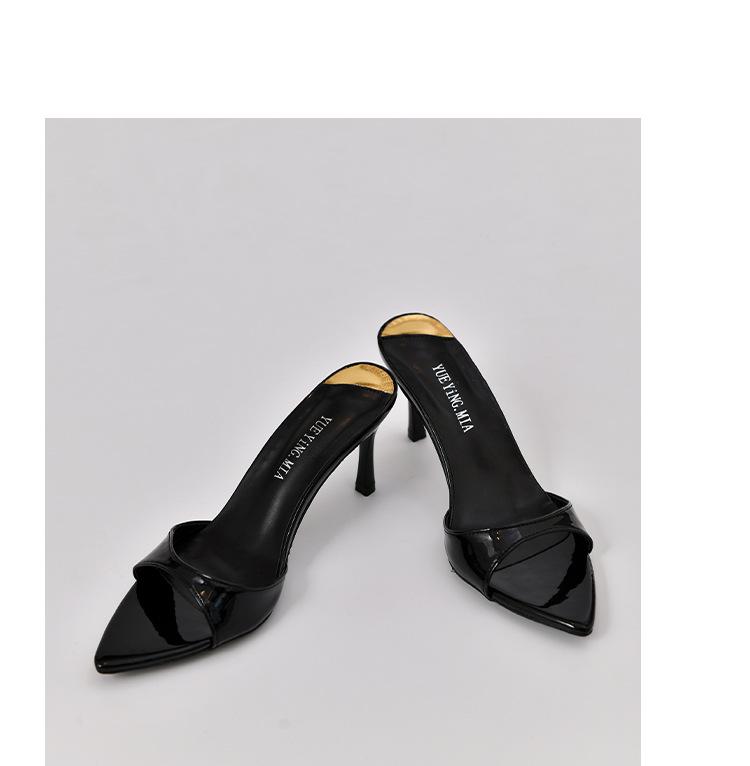 

2025 foreign trade summer new European and American style one-word solid color fashion women s large size pointed high-heeled slippers 42 чорний