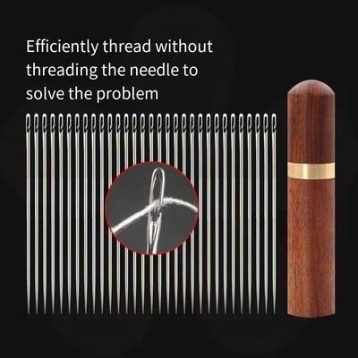 4Pcs Needless Needles Storage Tube Self Threading Wooden Box Sewing Needles with Box Side Hole Hand Sewing Sewing Box Set
