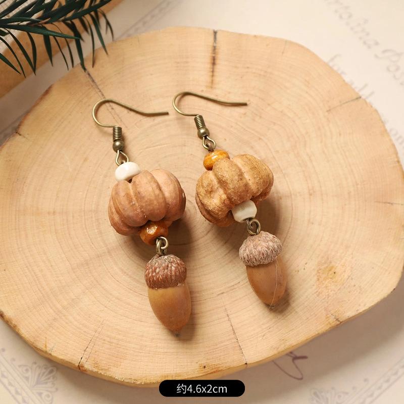 

Винтажный лесной стиль, натуральные растительные аксессуары для ушей, ручная работа, креативные, маленькие и уникальные серьги в виде плодов дуба, длинные серьги с кисточками