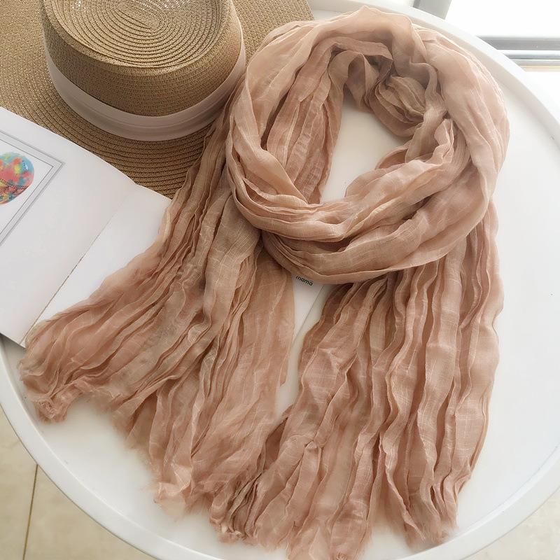 Winter Women Cotton Scarf Solid Color Pleated Long Scarf Vintage Unisex Scarf Warm Neck Warmer Retro Inspired Scarves 180x90cm