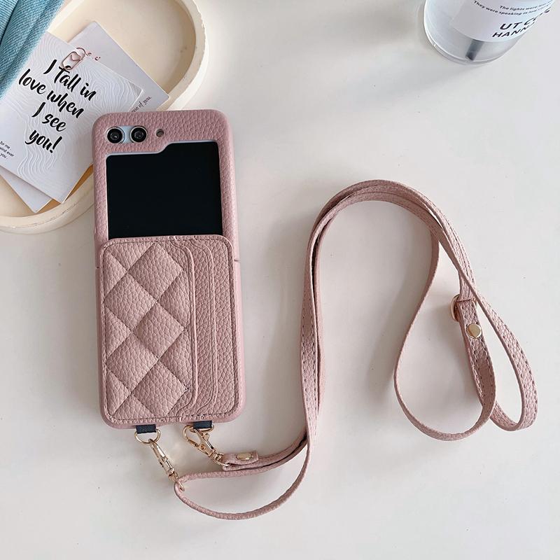 Crossbody Wallet Cards Solt Leather Case For Samsung Galaxy Z Flip 5 4 3 5G Flip5 Flip4 Long Lanyard Purse Pocket Bag Cover