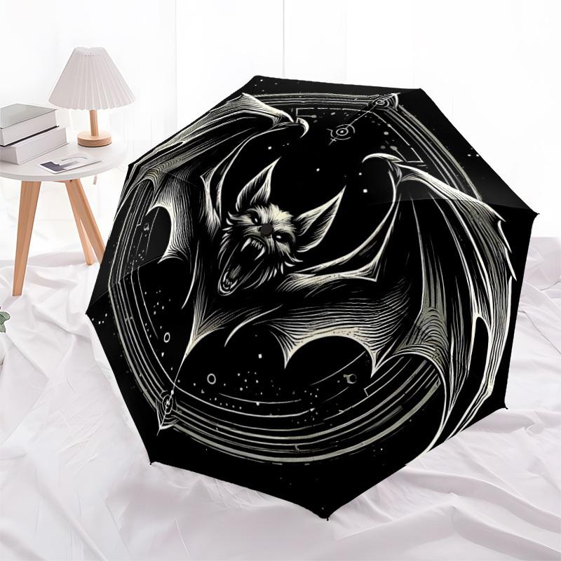 1pc Bat Mystic Automatic Open/close, Heavy-Duty Iron Frame & 8-Rib structure, Compact Folding Umbrella for Women/Men, All-Season Travel, Halloween and