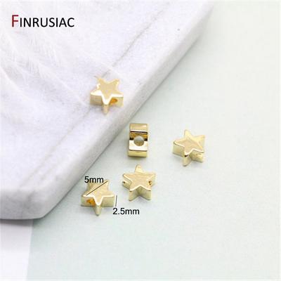 14K Gold Plated Pentagram Beads For Jewelry Making 5mm Brass Metal Star Beads DIY Bracelet Necklace Earrings Accessories