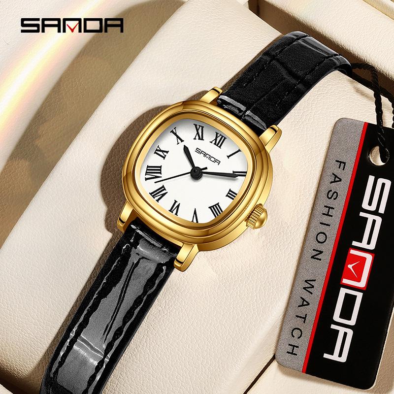 Sanda Women's Luxury Quartz Watch - Small Lightweight Square Design with Roman Numerals, Casual Waterproof Wristwatch