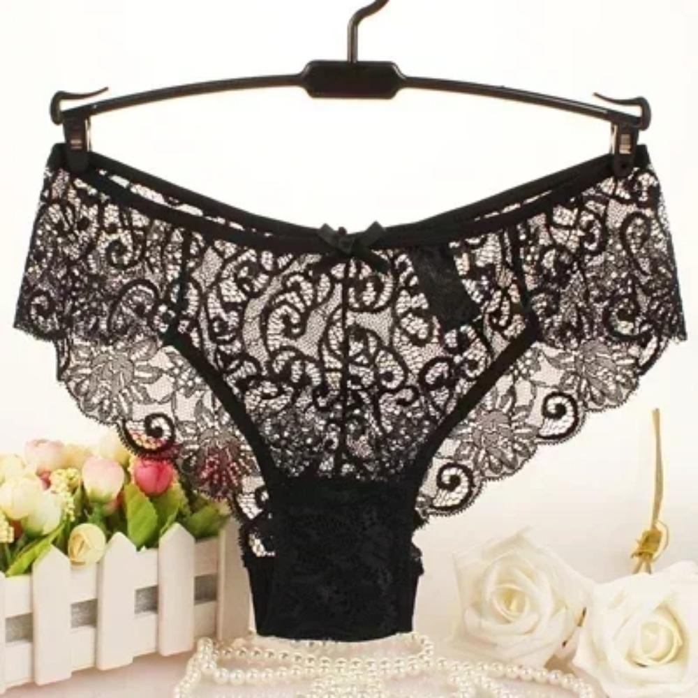 New Non-marking Sexy Erotic Panties Female Lace Hollowing Mid-waist Sexy Large Size Panties Ladies Briefs