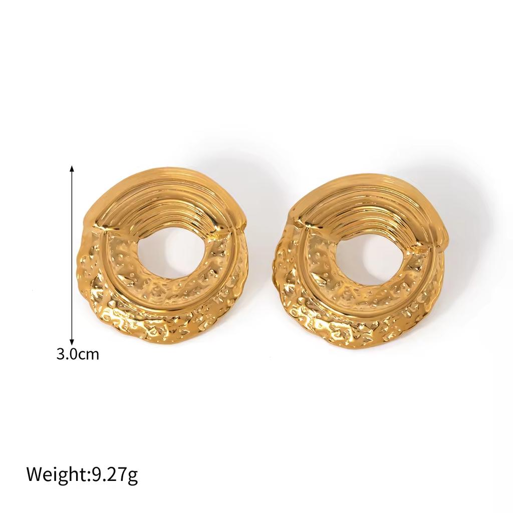 Stainless Steel Irregular Hammered Disc Earring Vintage Chunky Round Square Stud Earrings