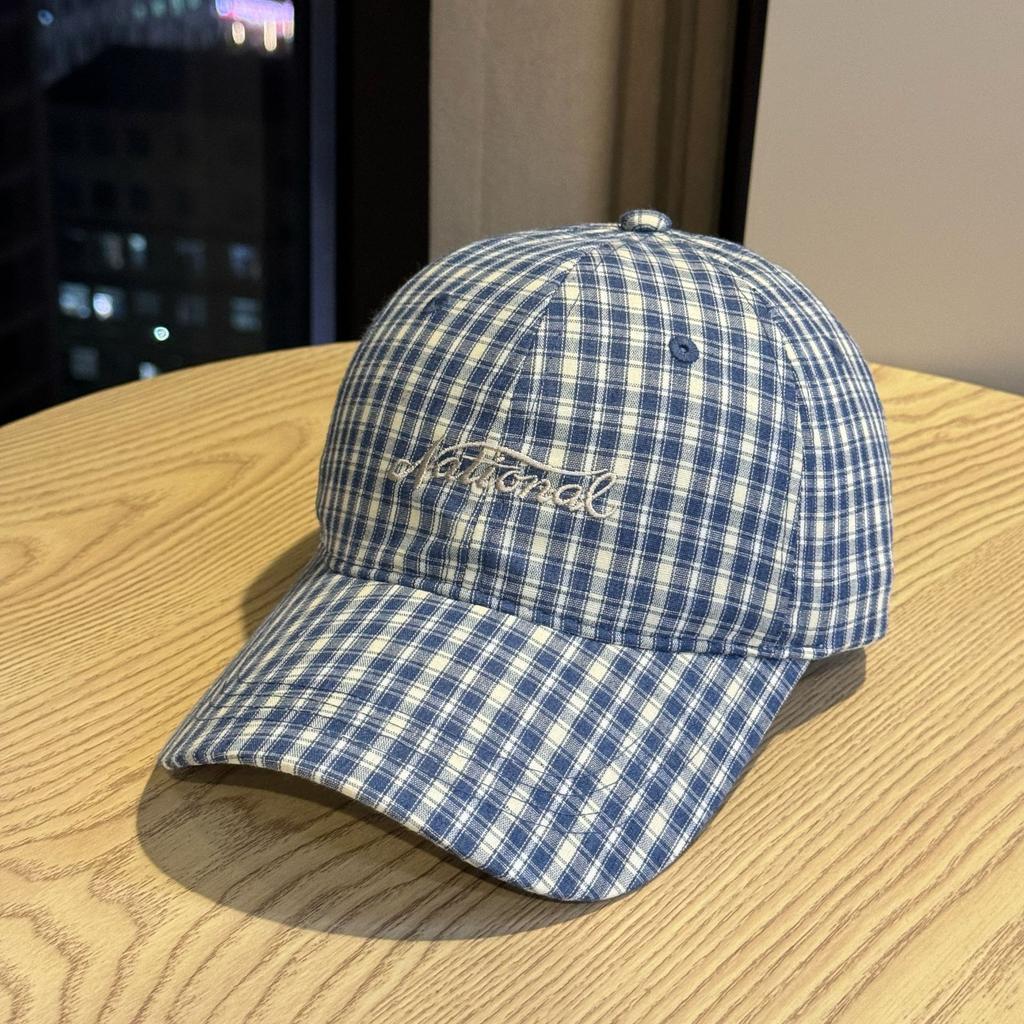 Spring and summer small fresh plaid baseball cap female face small letters embroidery versatile casual cap tide