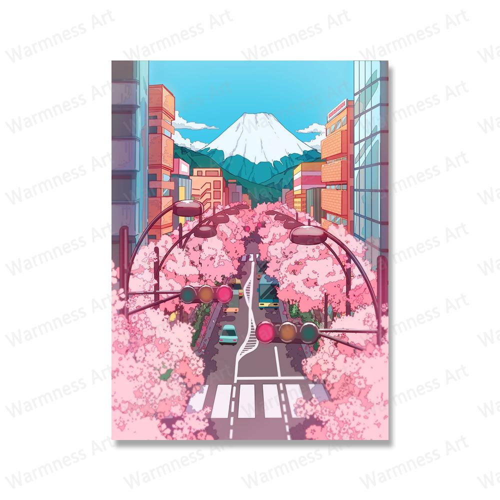 Japanese Sakura Canvas Painting Posters Landscape Animal Cats Wall Art Prints Travel Pictures for  Living Room Home Decoration
