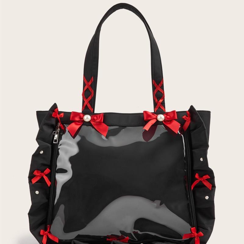 Japanische gerüschte Bandschleife Ita Tasche Damen Süß Niedlich Multifunktional Durchsichtige Umhängetasche Damen Anime Abzeichen Geräumige Tragetasche