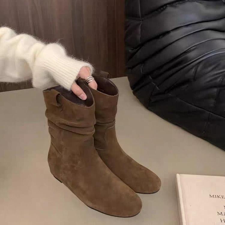 Elegant Comfortable Women's Shoes 2025 Autumn Winter Height-increasing Women's Boots Retro Minimalist Midsole Round Toe Boots 44