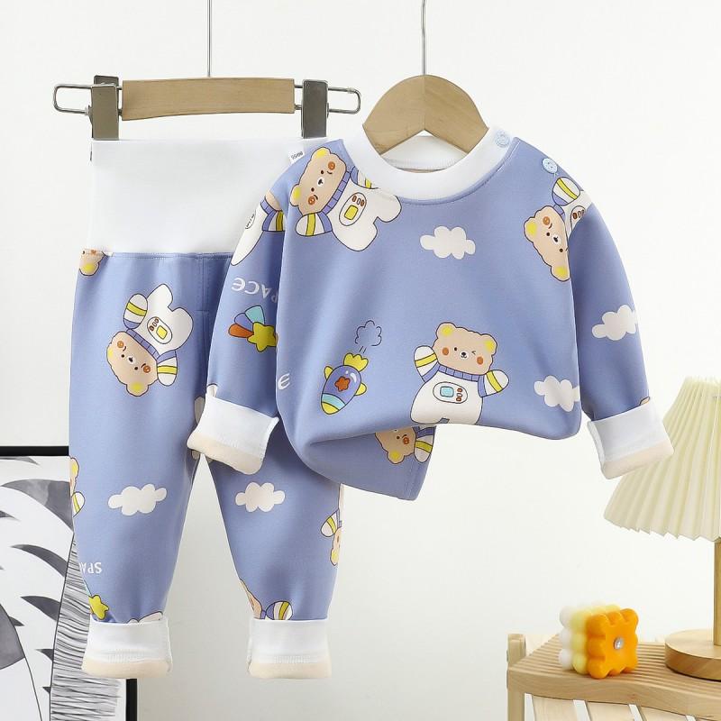 Baby Thermal Underwear Set With Cartoon Print High-Waist Warm Milk Silk Pajamas Toddlers 1-3 Years