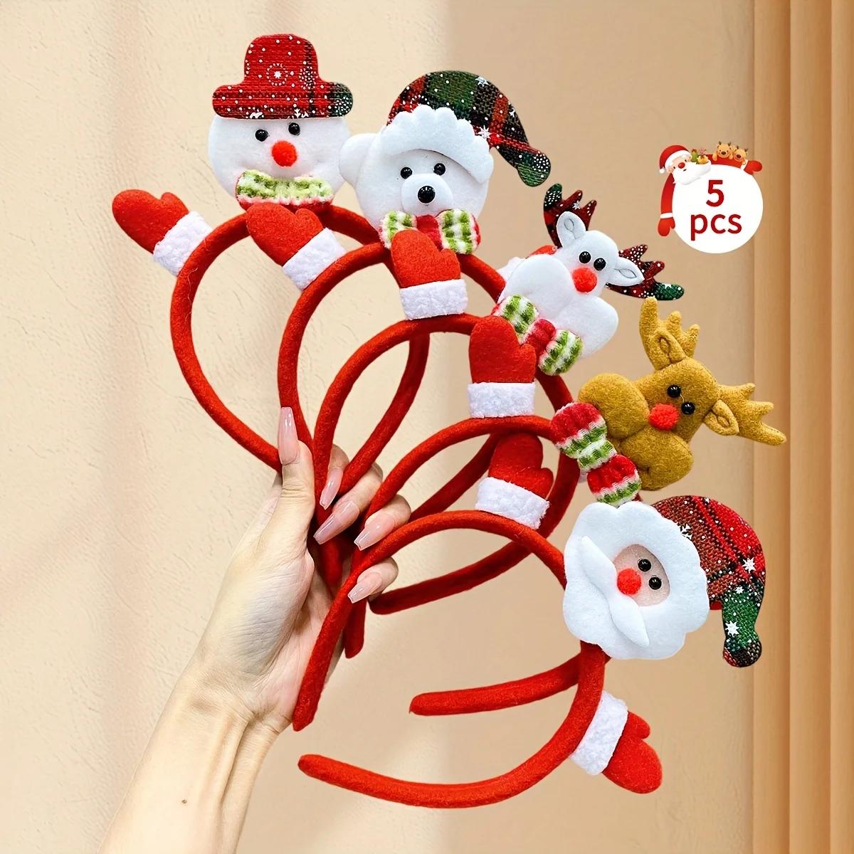 

5pcs Different Christmas Headbands Cute Snowman Elk Santa Claus Xmas Headband kawaii Christmas Hairpin for Party Favor Supplies